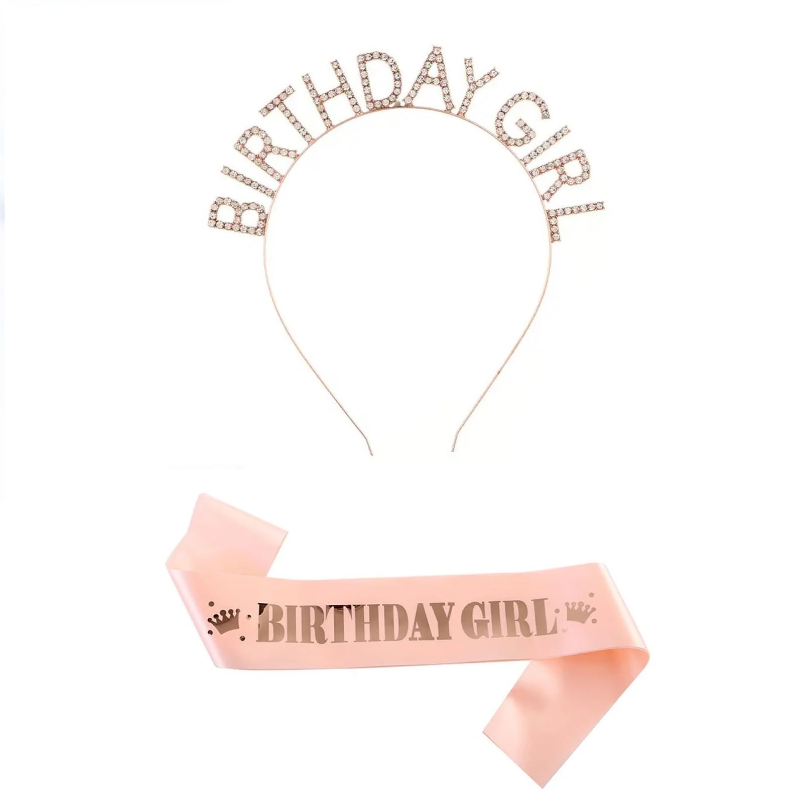 Set vincha y banda cumpleaños Birthday Girl oro rosa
