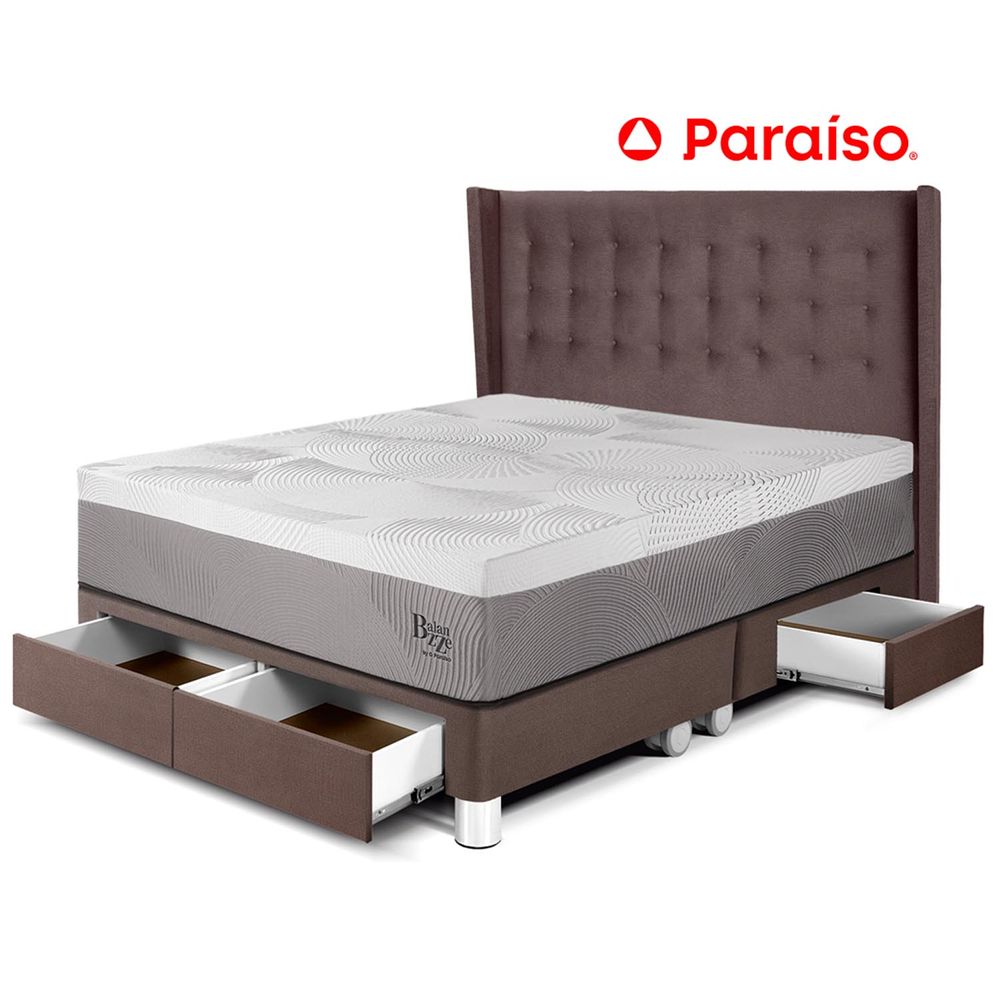 Dormitorio Royal Balanzze Con Cajones + Cabecera Gold King Chocolate