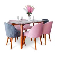 Juego de Comedor Amaia 06 Sillas Rabhé Rosado