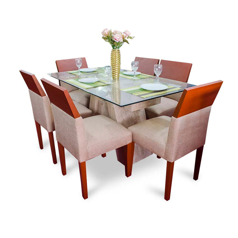 Juego de Comedor Mármol Salomé 06 Sillas Rabhé Beige