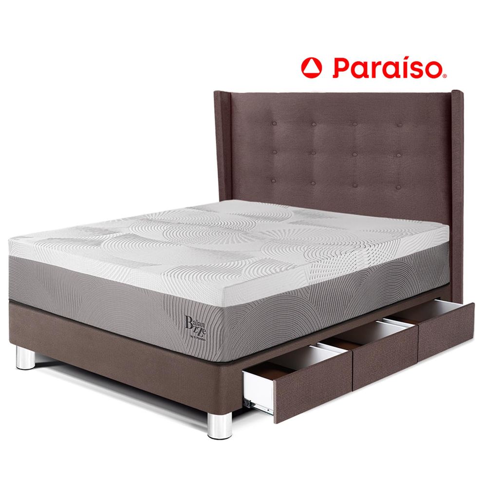 Dormitorio Royal Balanzze Con Cajones + Cabecera Gold 1.5 Plazas Chocolate