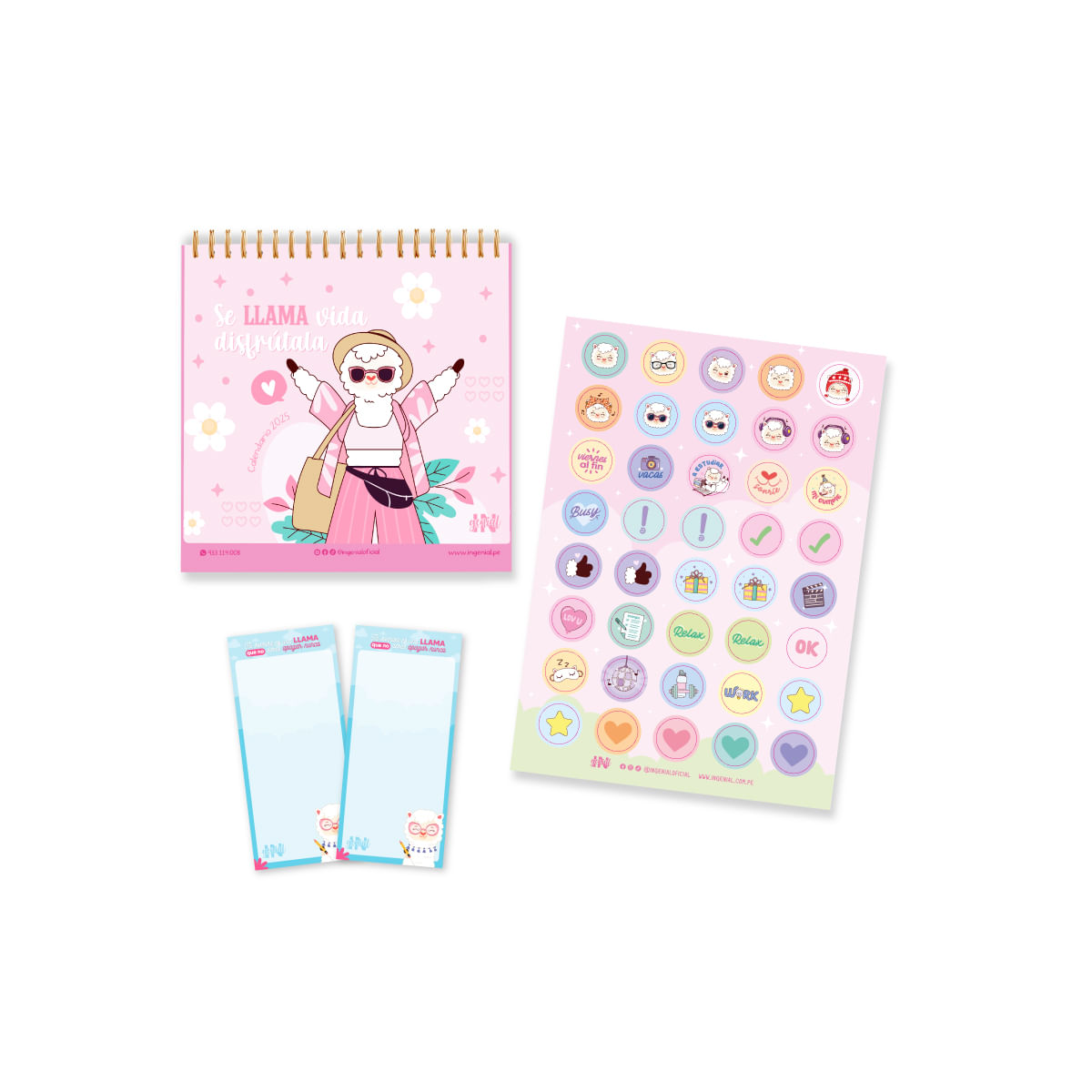 Pack Ingenial LLami Vida Calendario+set de notas+stickers