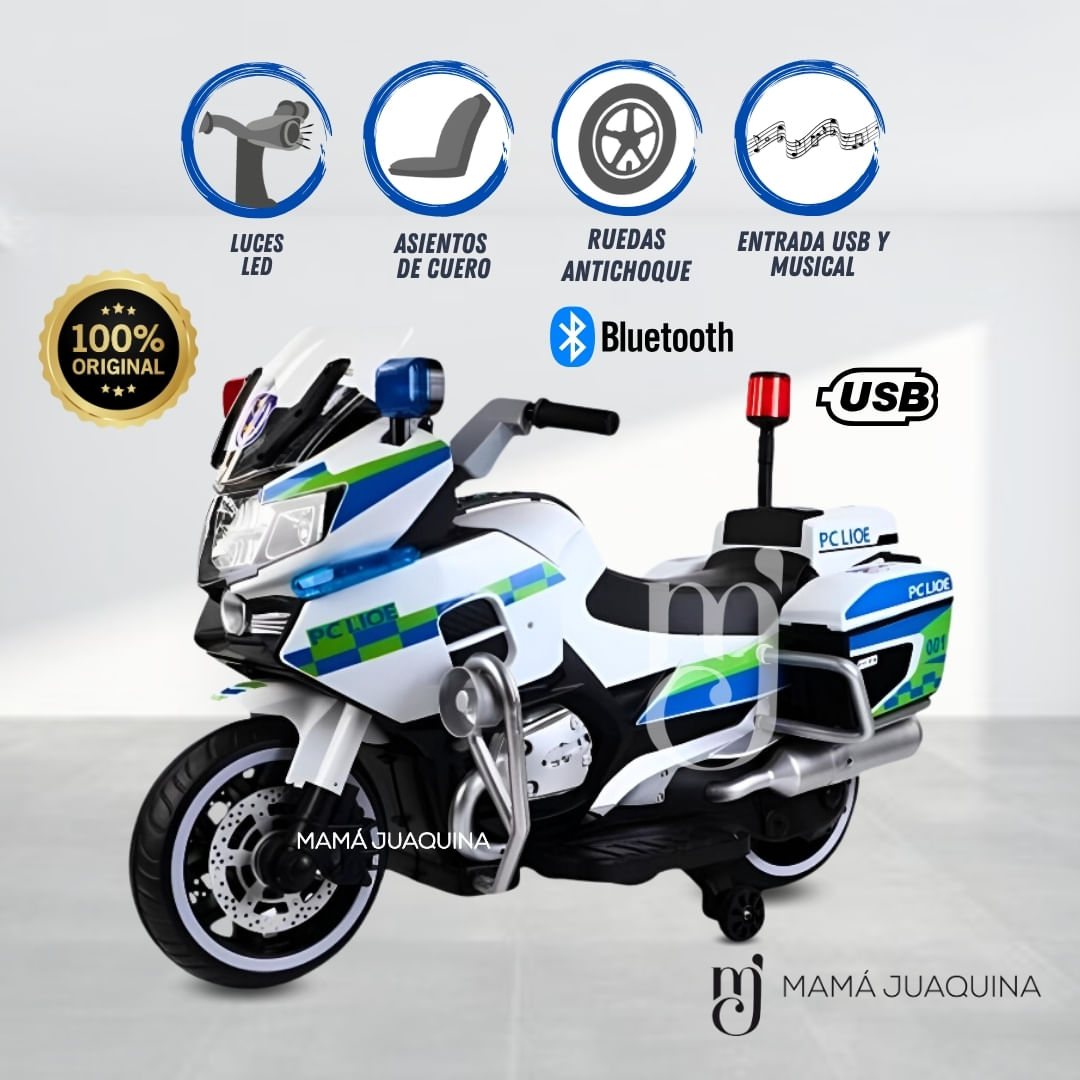 Moto a Batería Musical «FAST CALEB» Con Bluetooth Blanco