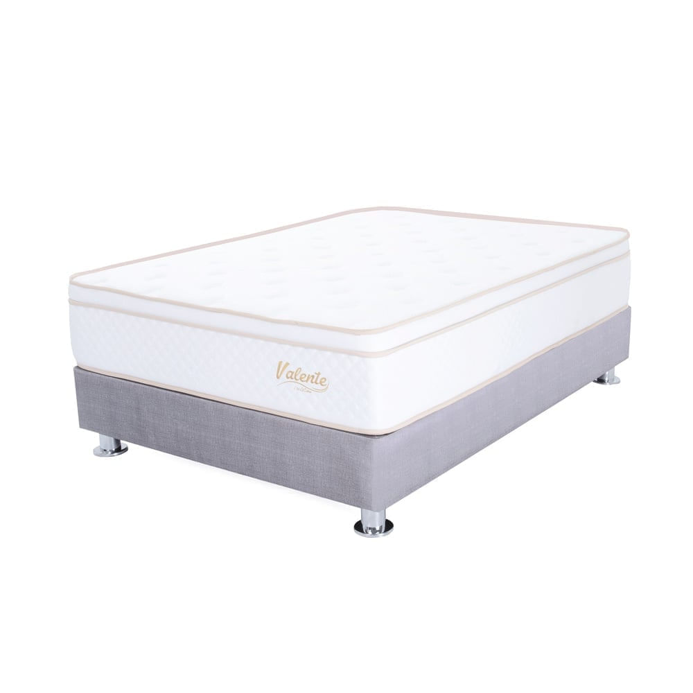 Cama Americana Valente 1.5 plazas Gris + 1 almohada viscoelastic + 1 protector