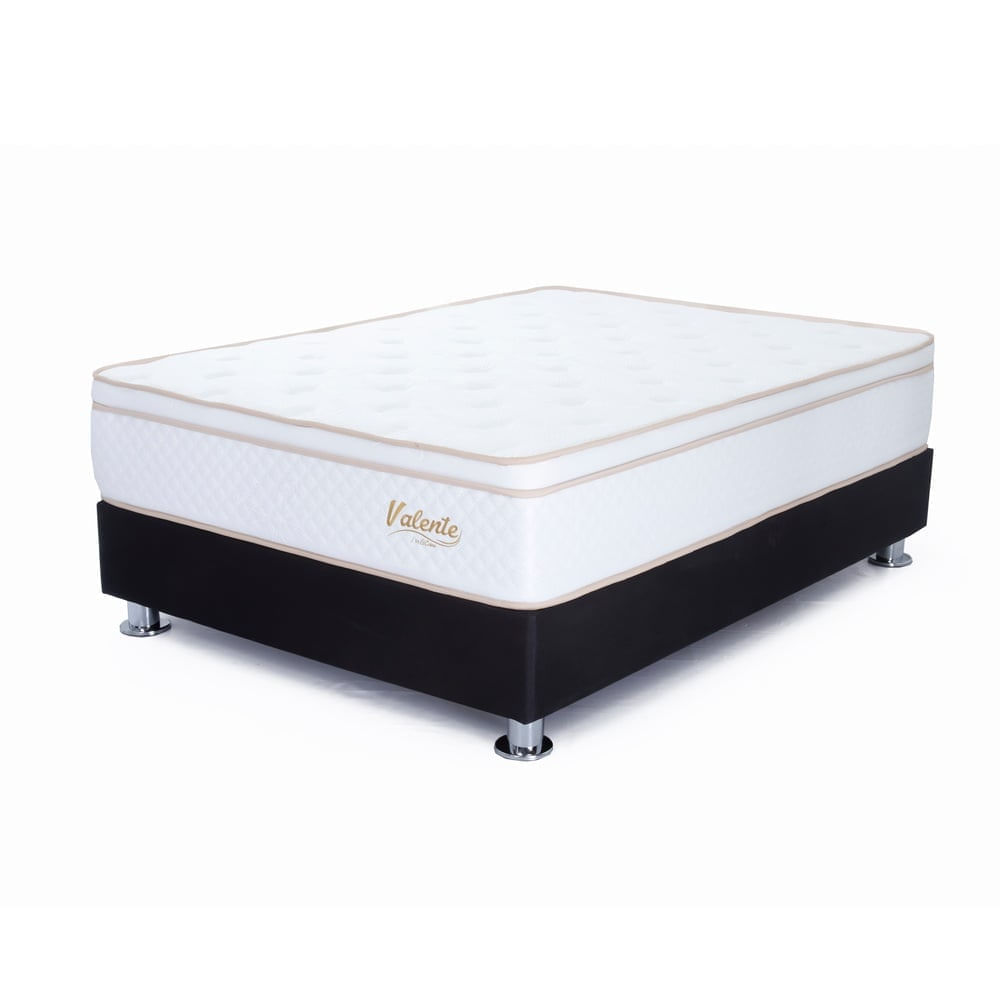 Cama Americana Valente King Negro + 3 almohada viscoelastic + 1 protector