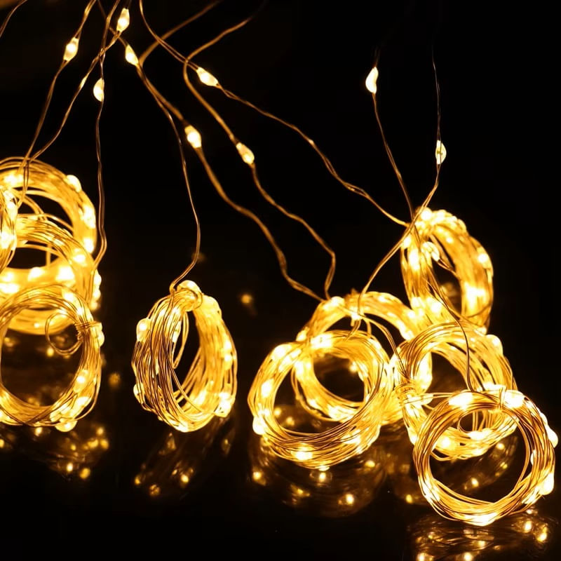 Cascada de luces cortina ámbar con control entrada USB 240L
