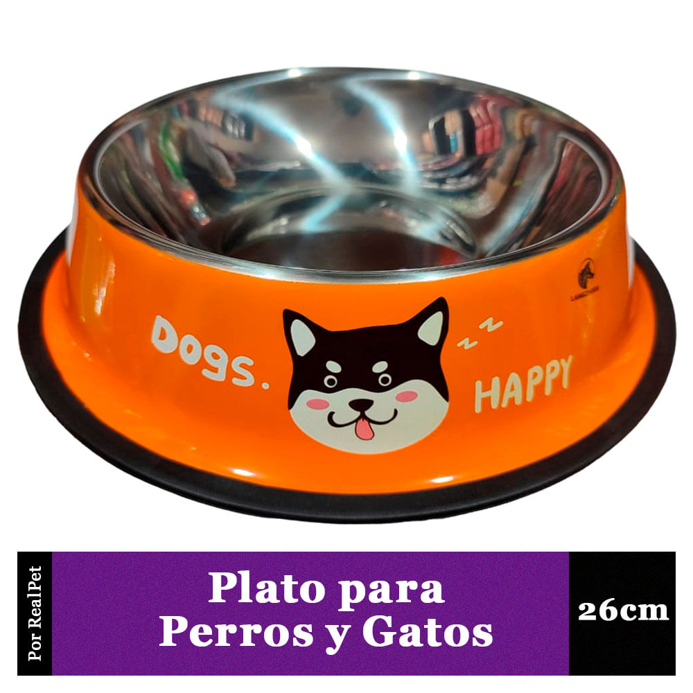 Plato Antideslizante Grande para Perro y Gato Naranja
