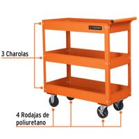 Carro de servicio multiuso, 3 niveles uso rudo.