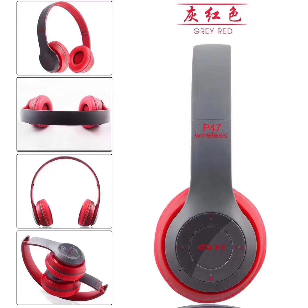 Audifonos 2 En 1 Inalámbricos Y Cable Jack 3.5mm P47 5.0 Tf - ROJO