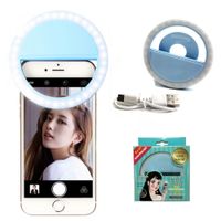 Mini Aro Selfie Anillo Luz Led con Clip para Celular Celeste
