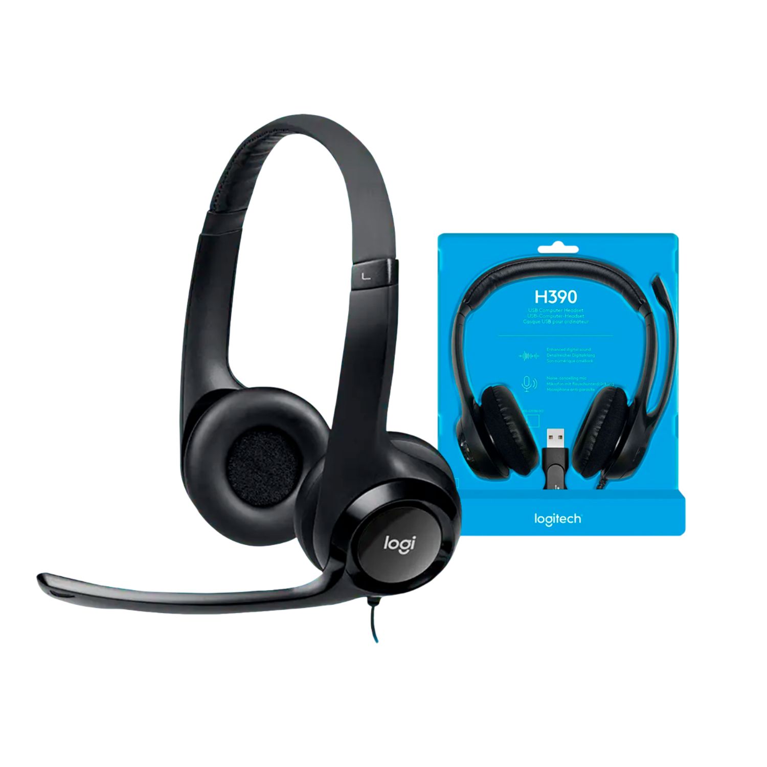 AURICULARES C/MICROFONO LOGITECH H390 USB BLACK c/cancel ruido