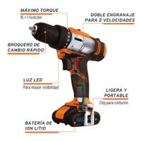 Taladro percutor inalámbrico 20V 2 funciones 1/2"" 220V Truper