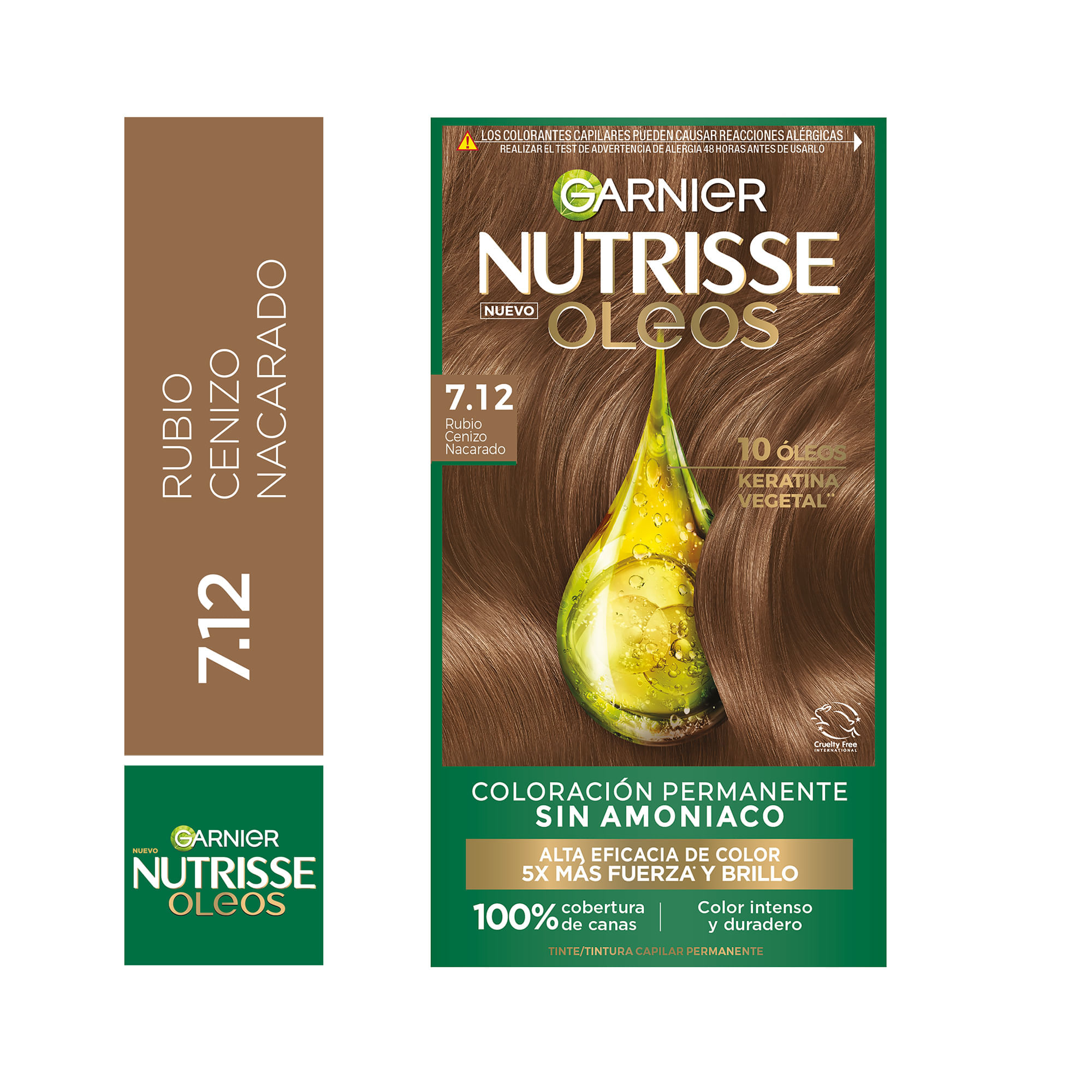 Tinte Capilar Garnier NUTRISSE Oleos 7.12 Rubio Cenizo Nacarado Caja 1un