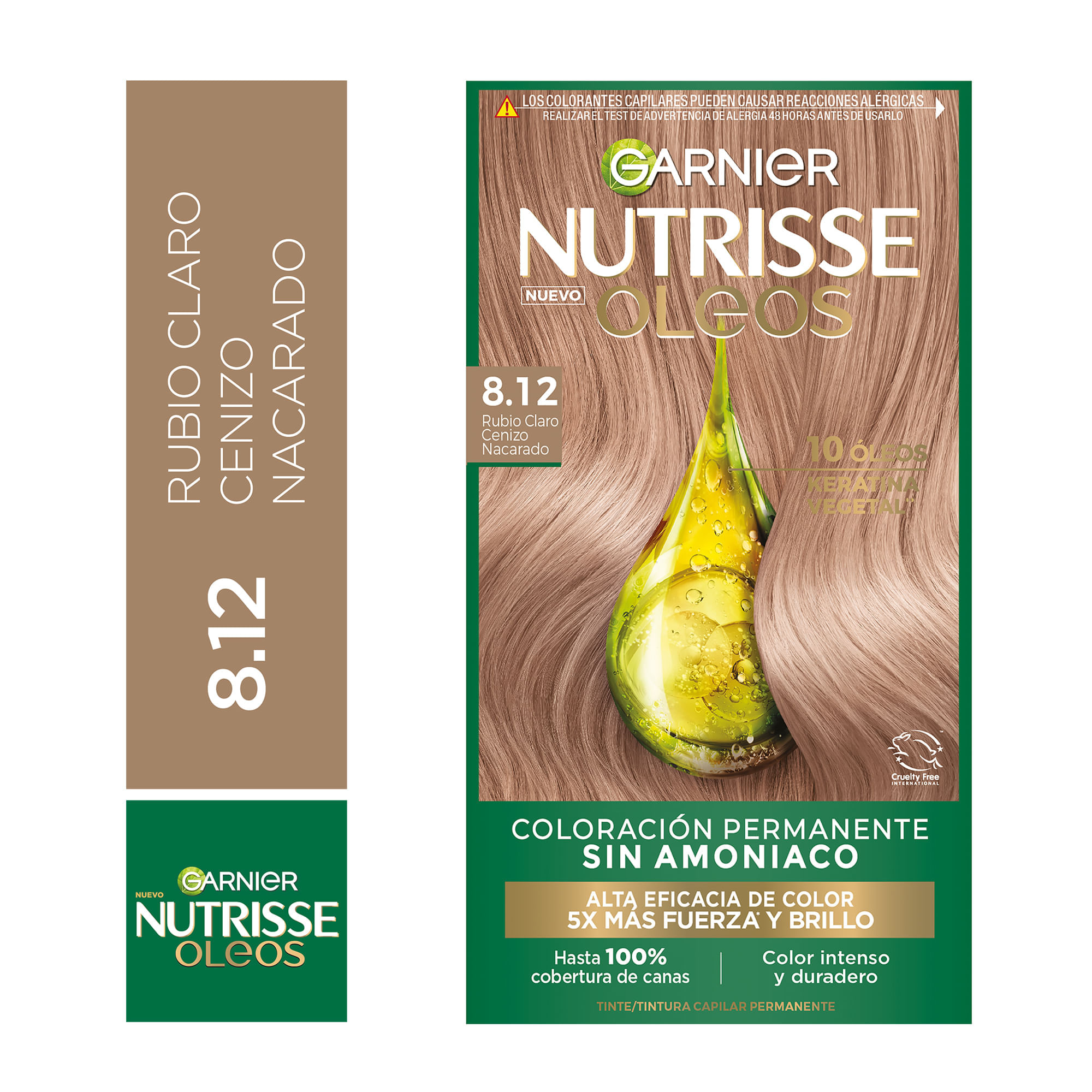 Tinte Capilar Garnier NUTRISSE Oleos 8.12 Rubio Claro Cenizo Nacarado Caja 1un