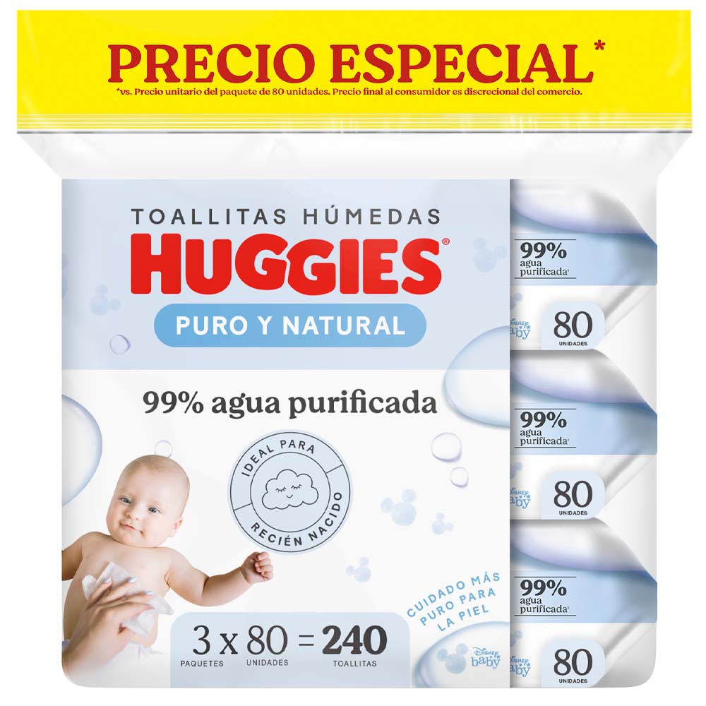 Toallitas Húmedas HUGGIES Puro y Natural Paquete 240un