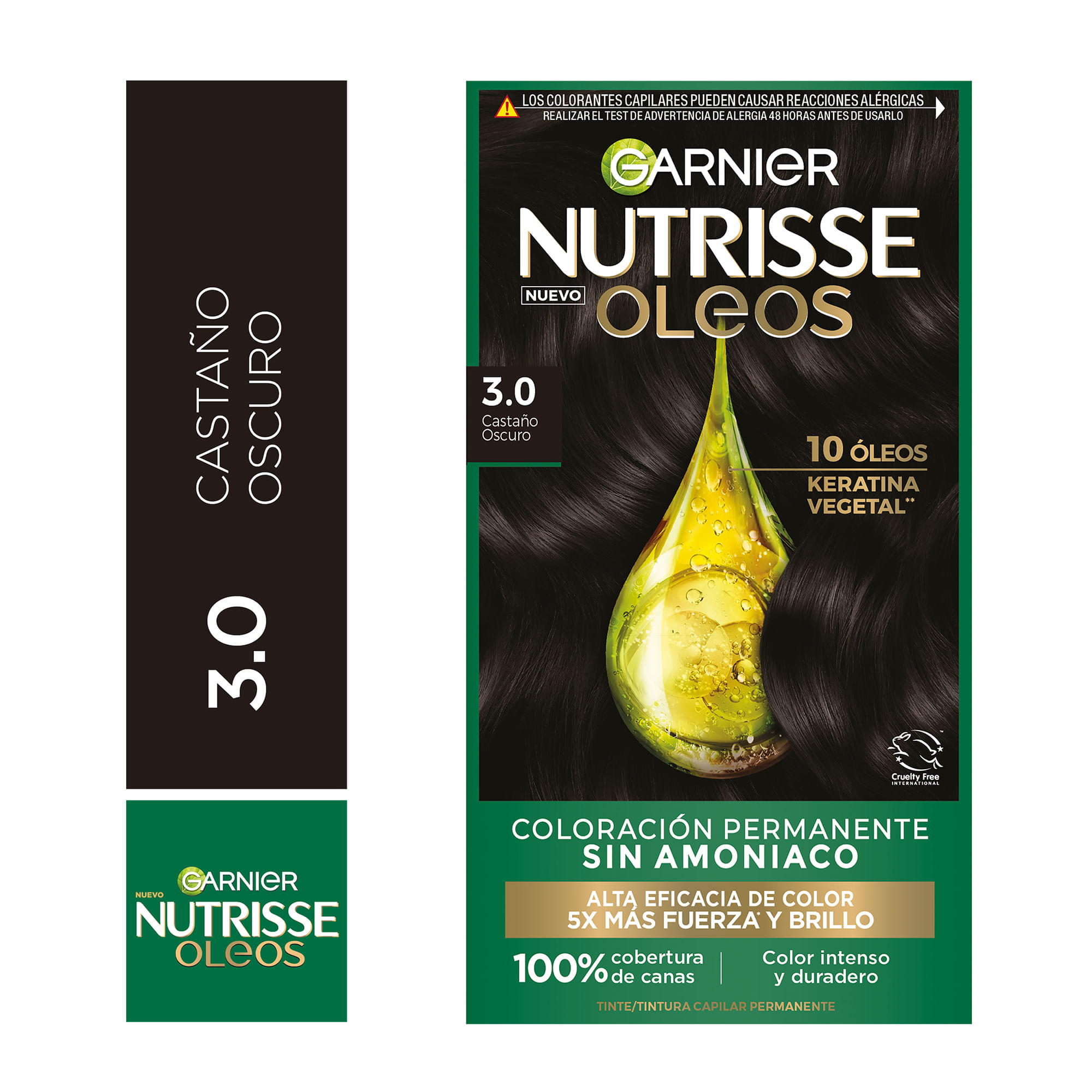 Tinte Capilar Garnier NUTRISSE Oleos 3.0 Castaño Oscuro Caja 1un
