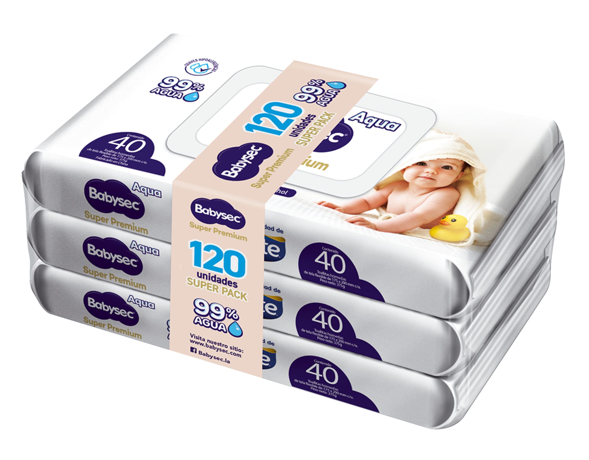 Toallitas Húmedas BABYSEC Super Premium 8 99% Agua Paquete 120un