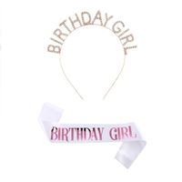 Set vincha y banda cumpleaños Birthday Girl blanco y rosado