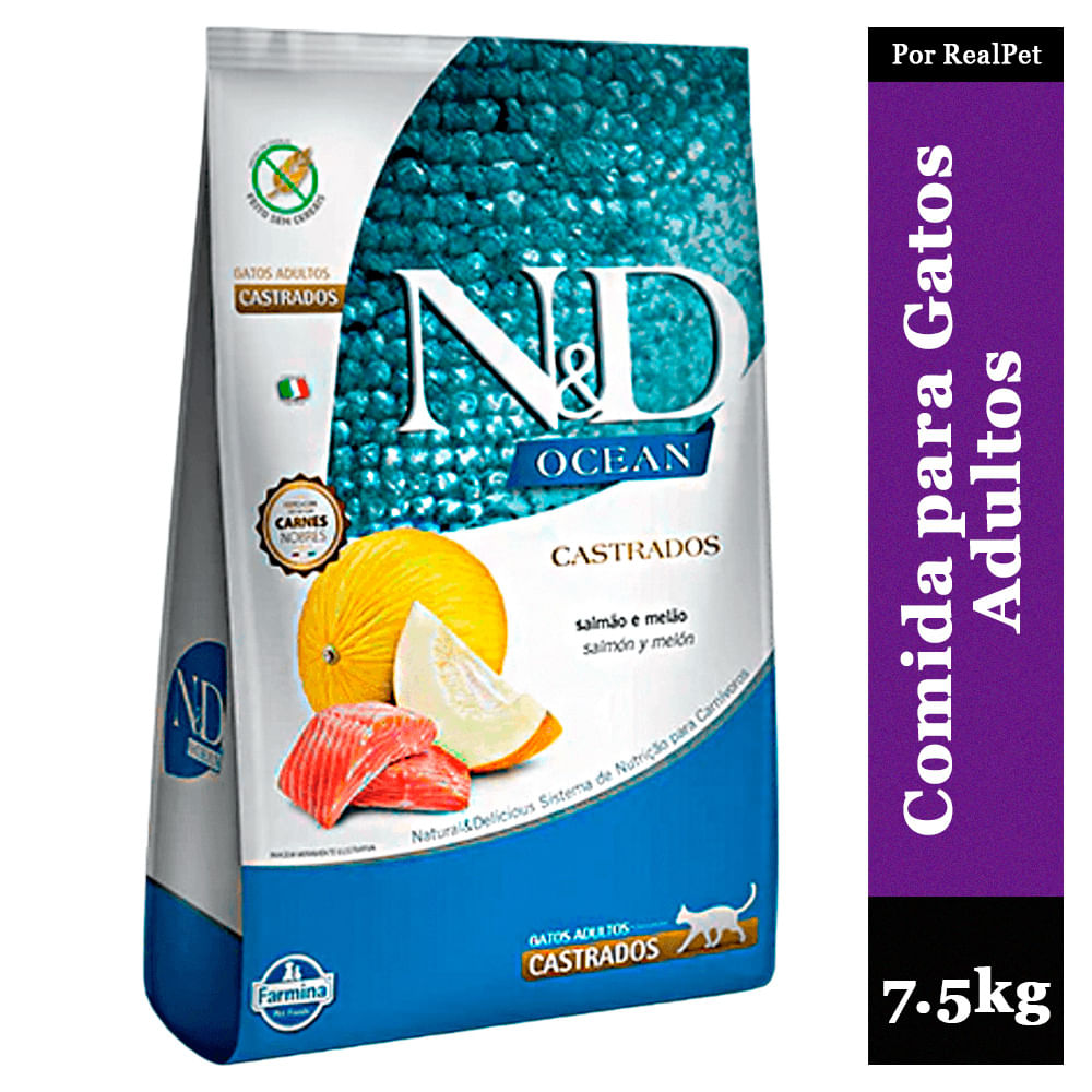 Comida para Gato Adulto Castrado N&D Ocean Salmon y Melon 7.5 kg
