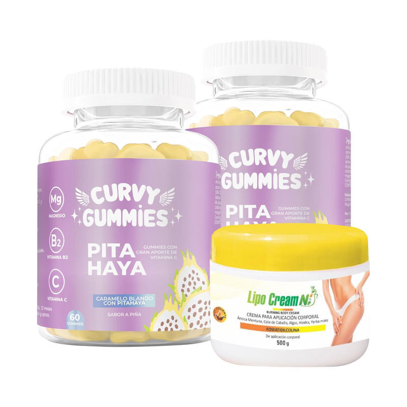 2 Suplemento Pita Haya Gomitas + Crema Quemador Tapa Amarilla Lipo Cream