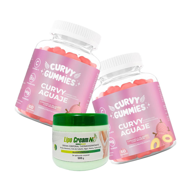 2 Suplemento Aguaje Gomitas + Crema Thermohidra Tapa Verde Lipo Cream