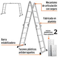 Escalera 16 peldaños multiposición + combo dumbo rodillos fino acabado