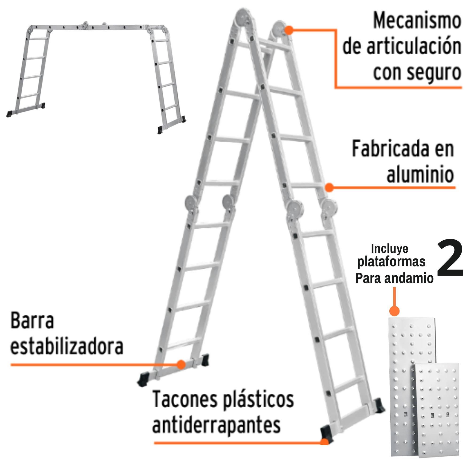 Escalera 16 peldaños multiposición + combo dumbo rodillos fino acabado