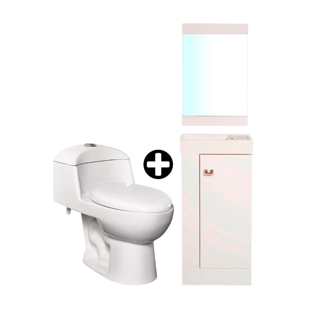 COMBO Inodoro One Piece Ártico Blanco Orange + Vanitorio Turín + Espejo Orange