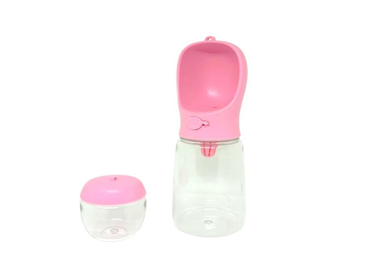 Botella Portátil 2 en 1 Para Mascotas Agua y Comida 550ml - Rosado