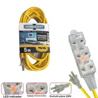 Extensión eléctrica cable vulcanizado de 3 tomas 5 Metros HOME LIGHT