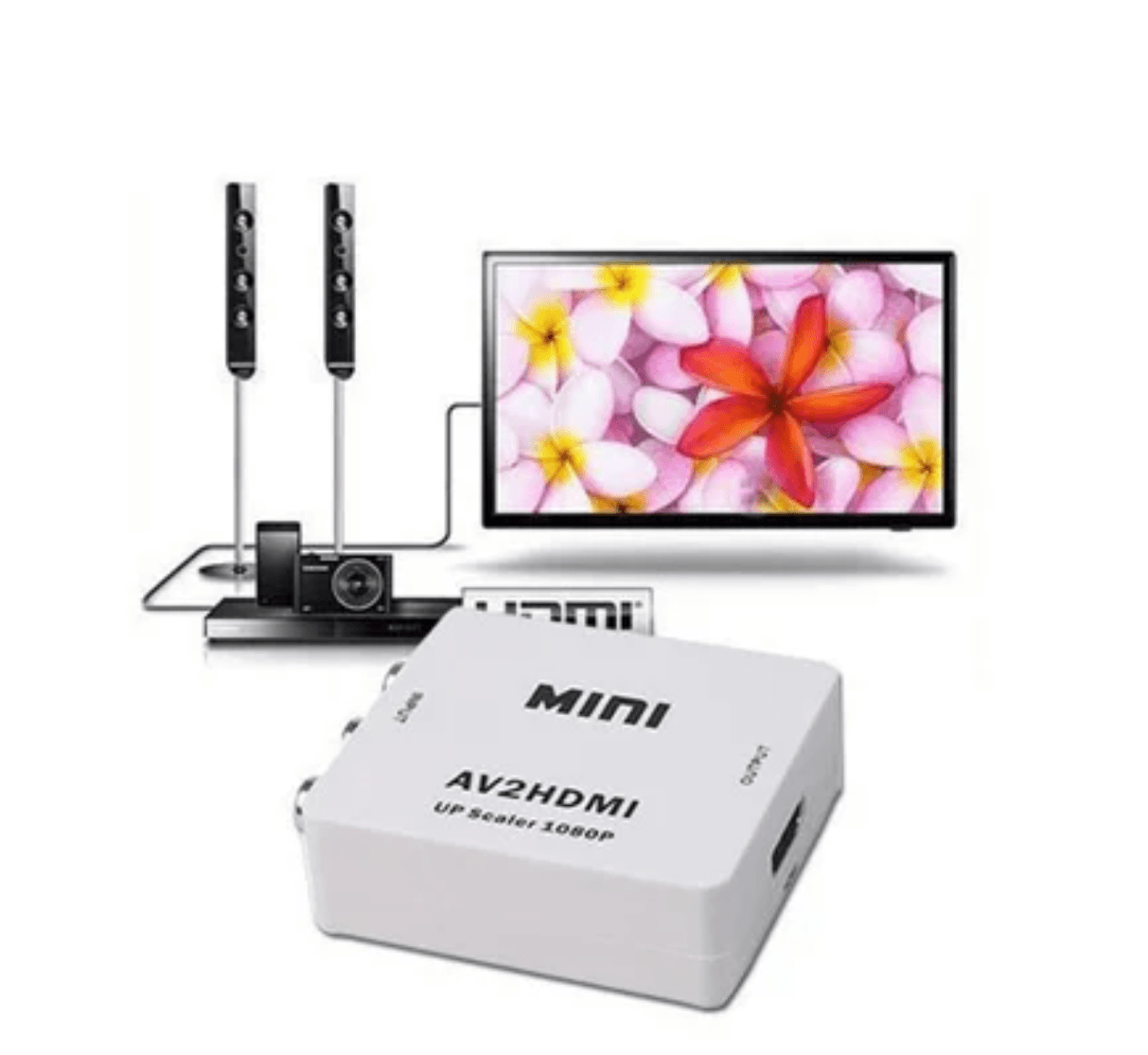 Convertidor Adaptador Av Rca a HDMI 1080p Full Hd Video - Blanco
