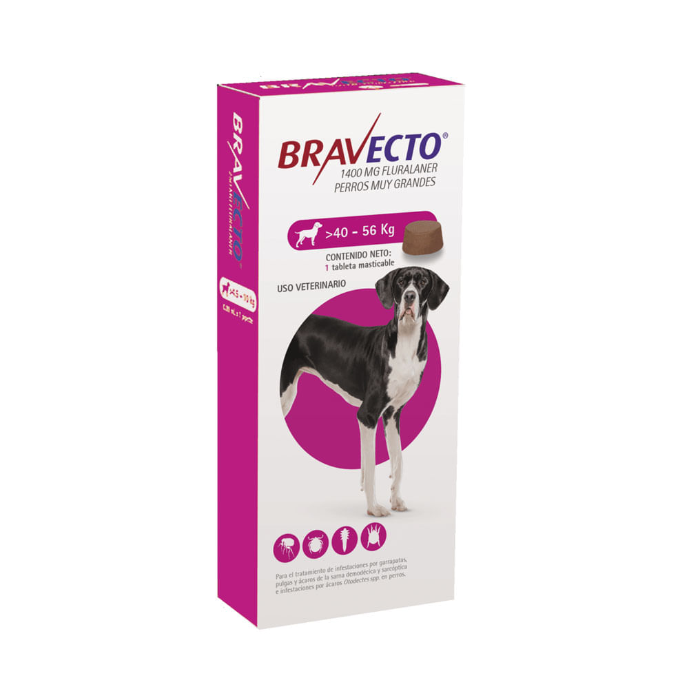 Bravecto Tableta 1400 mg Para Perros 40kg - 56kg