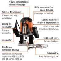 Fresadora Ruteadora Profesional Eléctrica 1-34 HP 1200W TRUPER PRO