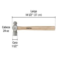 Martillo pulido de bola 24 oz mango madera, Pretul TRUPER