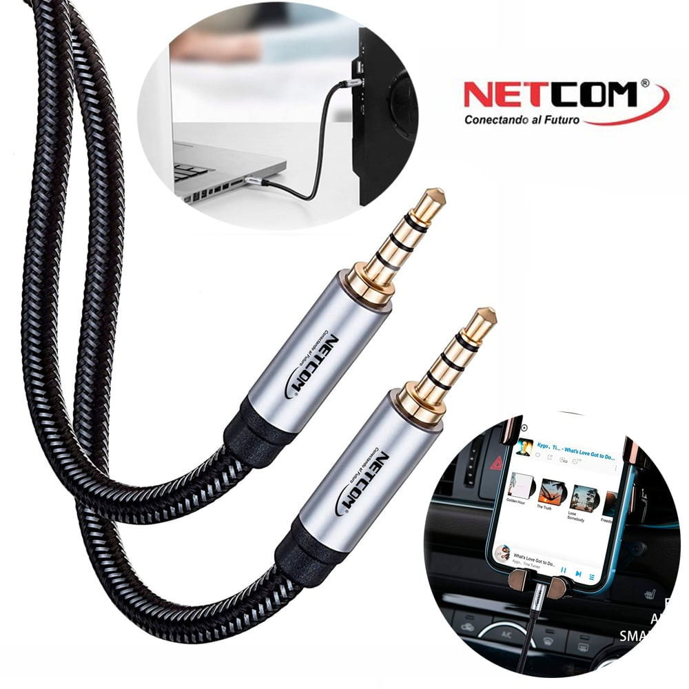 Cable de Audio Plug a Plug 3.5mm TRRS de 1.80 Metros NETCOM