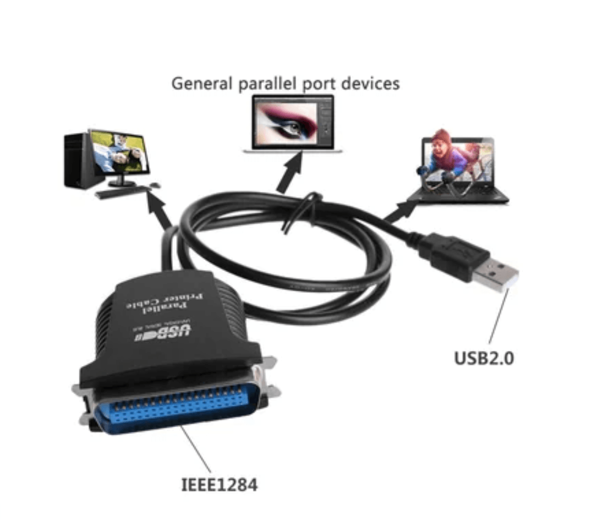Cable De Impresora Usb 2.0 A 36 Pines Paralelo 1284 Ieee Ada Negro