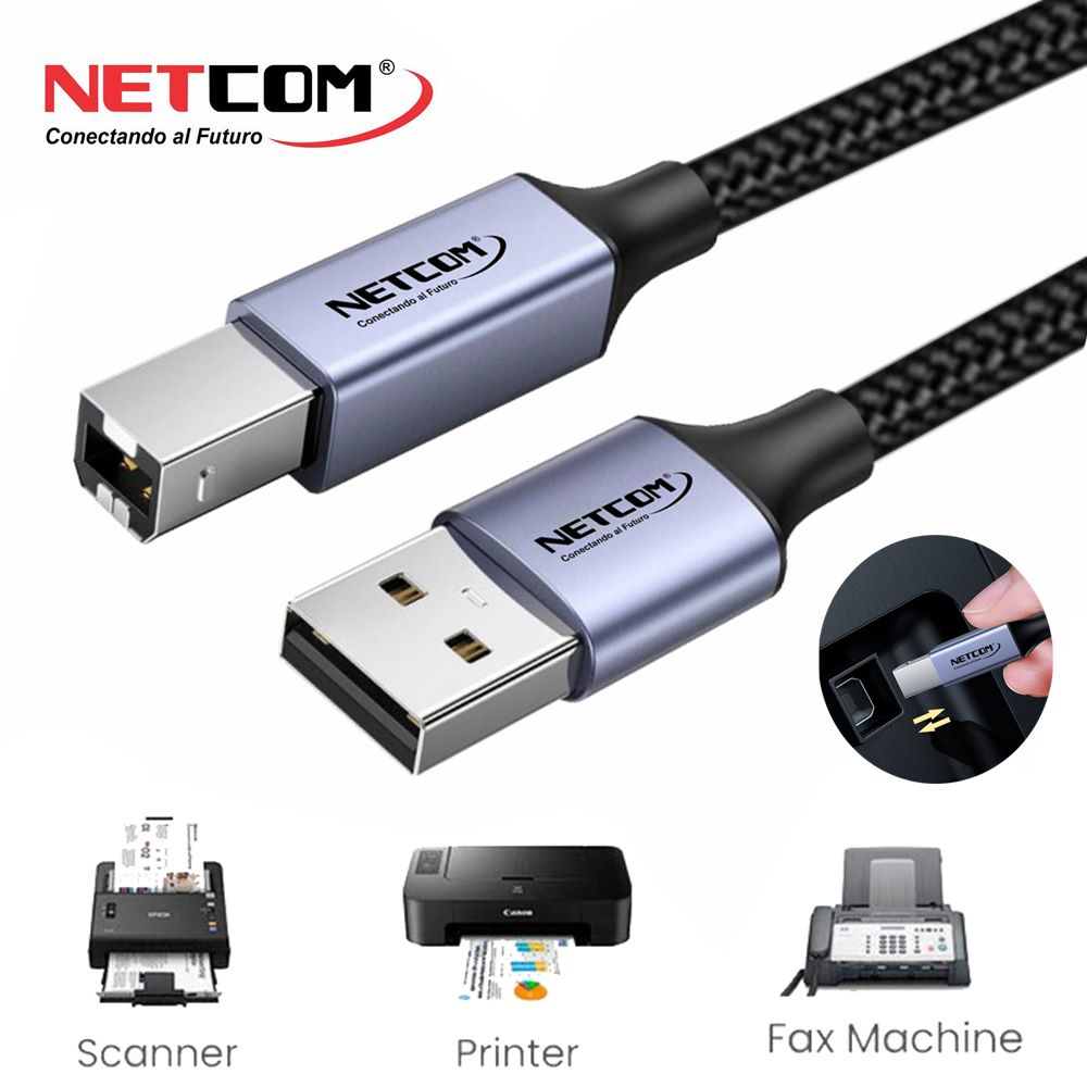 Cable USB 2.0 para impresora Netcom 1.8 Metros 480Mbs