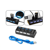 Hub 4 Puertos Independientes 3.0 Usb Botón Encendido Cada Puerto Negro