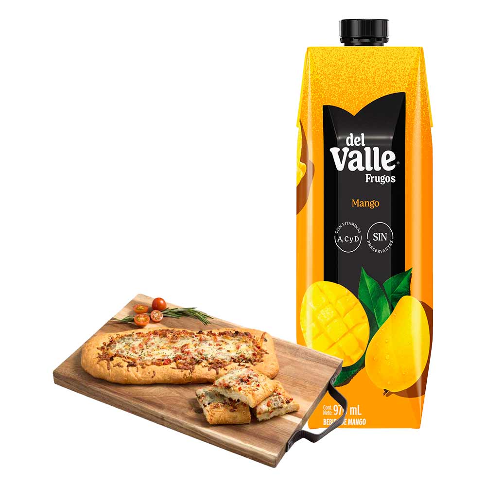 Pack Focaccia de Tomate 1un + Bebida FRUGOS Sabor a Mango Caja 970ml