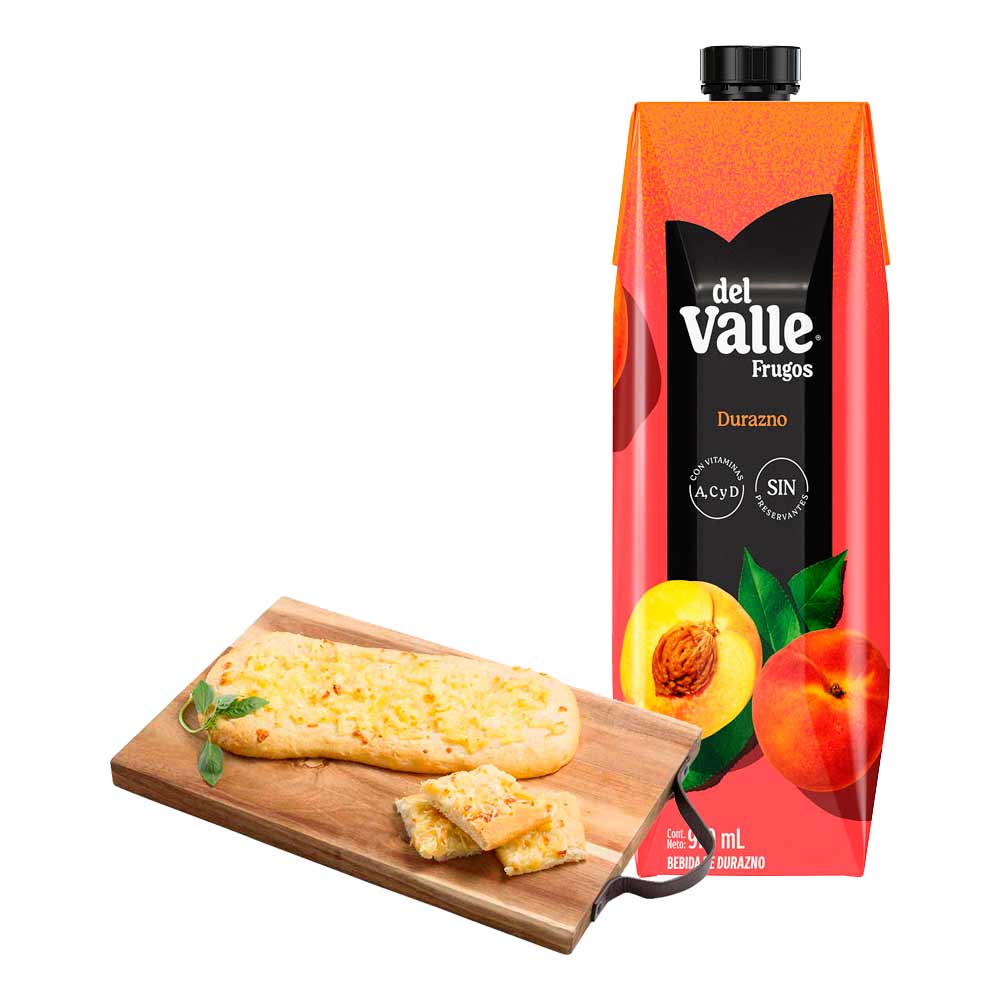 Pack Focaccia Sabor a Piña x peso + Bebida de Durazno FRUGOS Caja 970ml