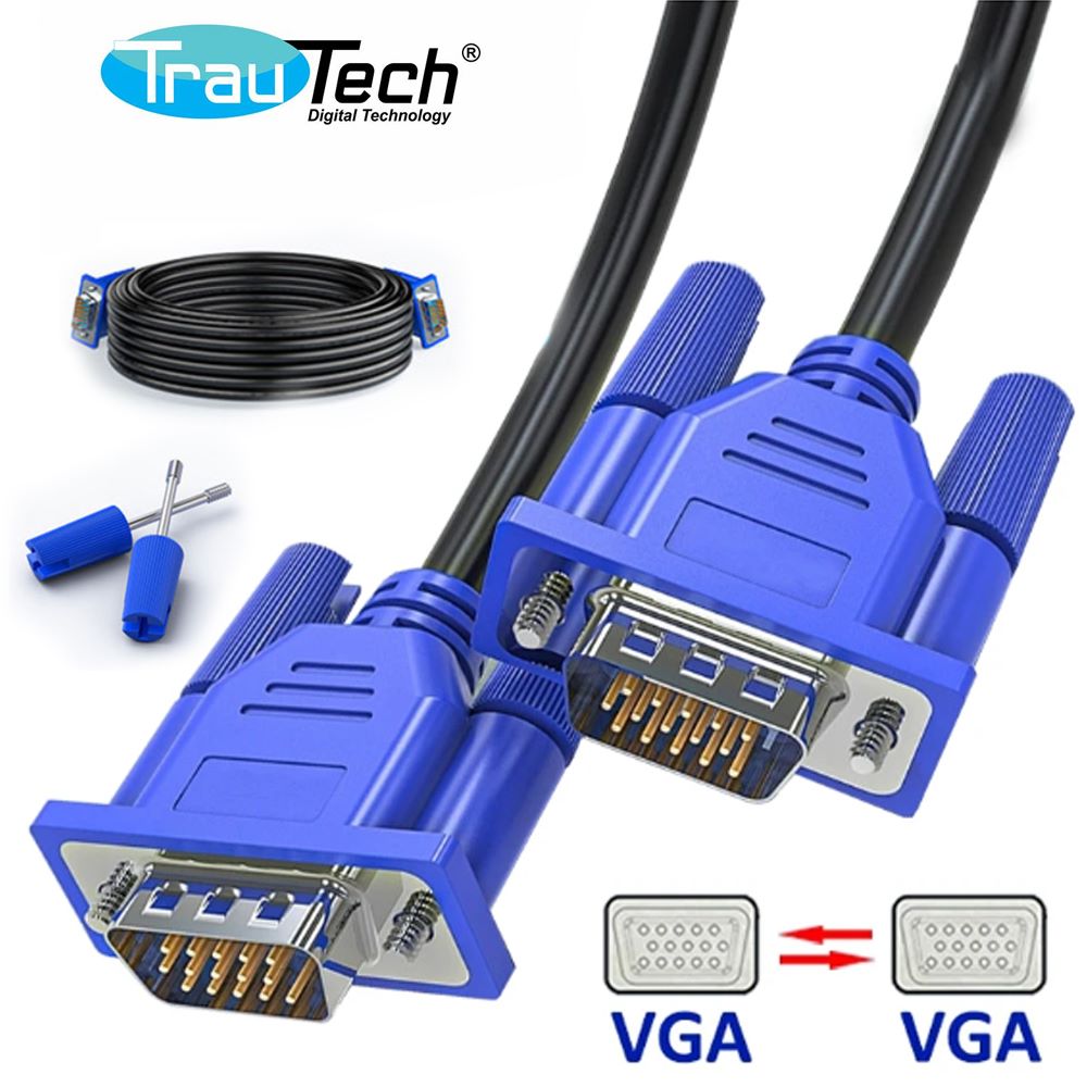 Cable VGA 10 Metros TRAUTECH 15 Pines Doble Filtro PVC