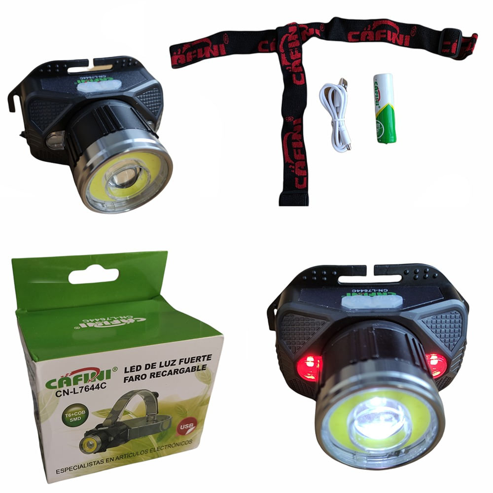 Linterna frontal recargable Cafini Luz led fuerte CN-L7644C