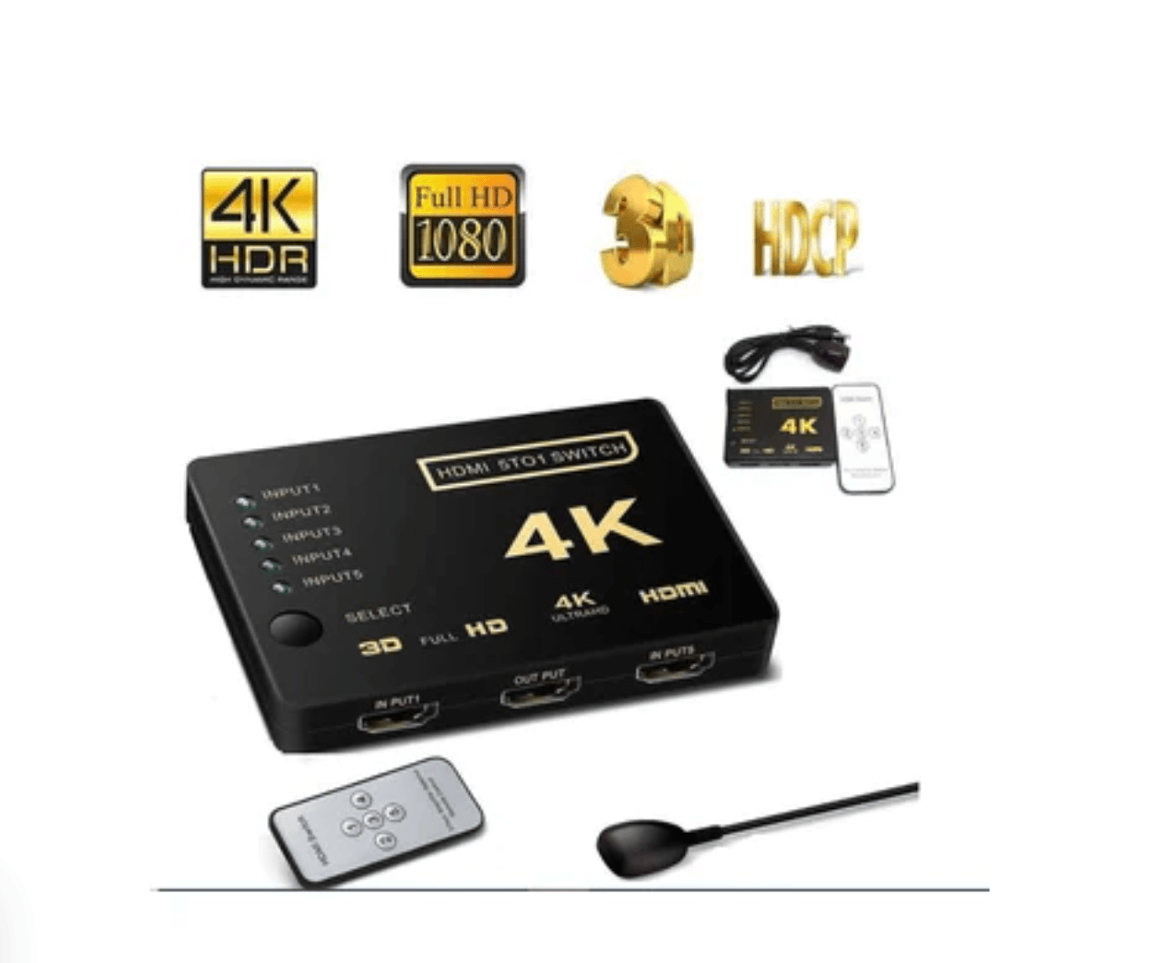 Multiplicador 5 Puertos Hdmi 4k Tv Dvd Switch Ultra Hd 5 to 1 - negro