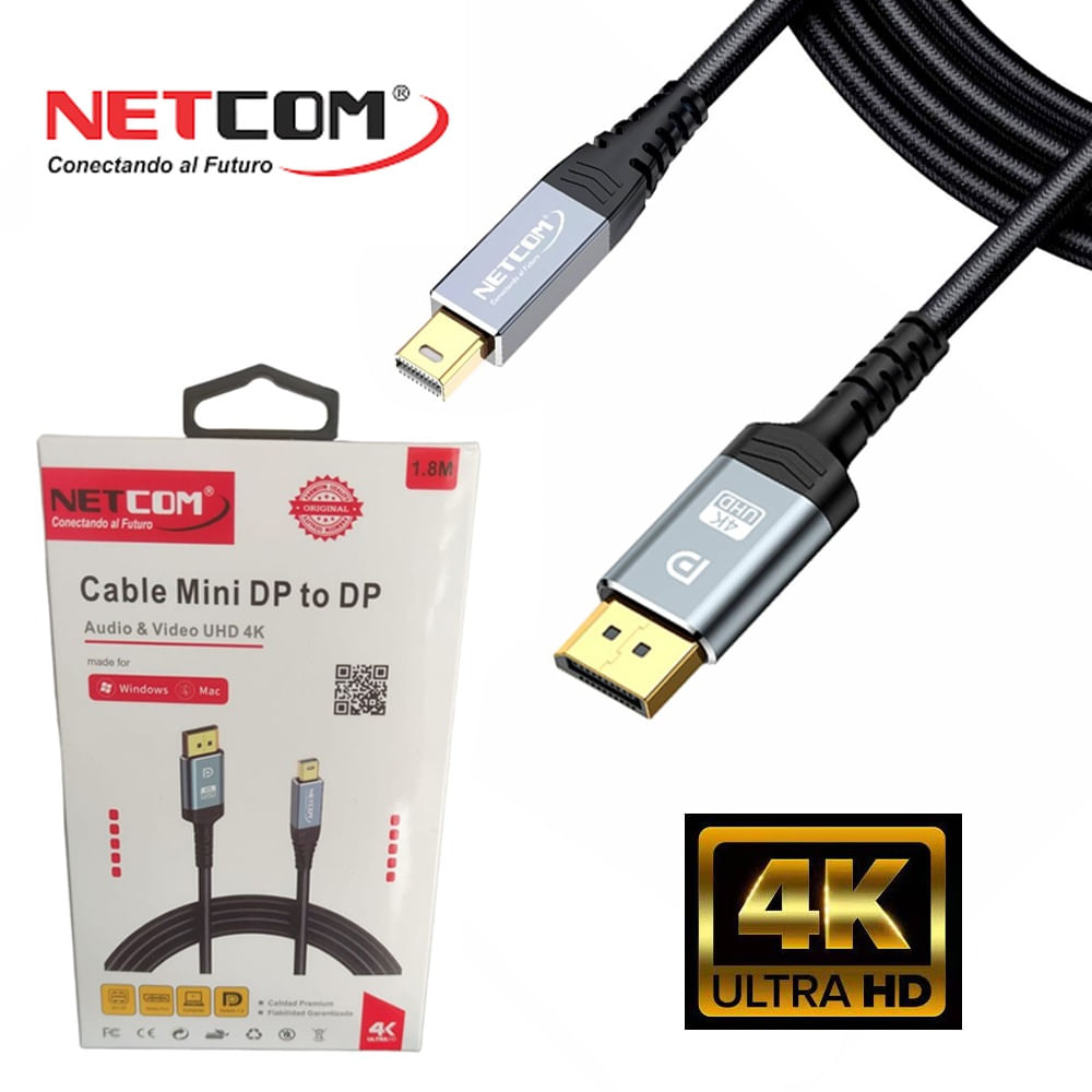 Cable Mini Displayport a Displayport Netcom Pvc Macho 1.8 Metros 4k