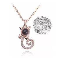 Collar gato proyector oro rosa te amo en 100 idiomas + cajita de regalo San Valentin