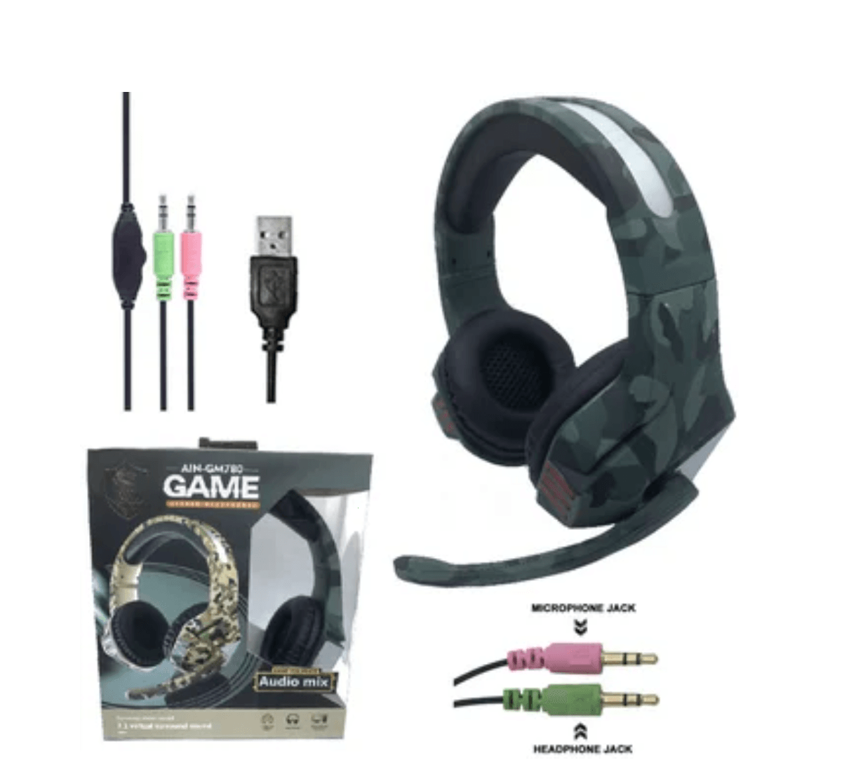Audifonos Gamer Ain-gm780 Para Ps4 Xbox One Pc Microfono - BEIGE MILITAR