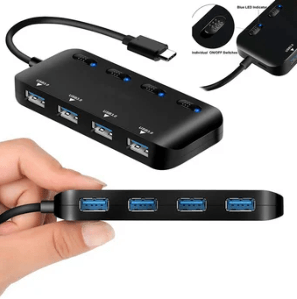 Hub 4 Puertos independientes Usb 3.0 Tipo C 5gbps Indicador led
