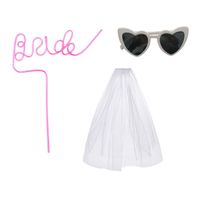 Set playero novia despedida de soltera cañita rosada, lentes corazones y velo blanco