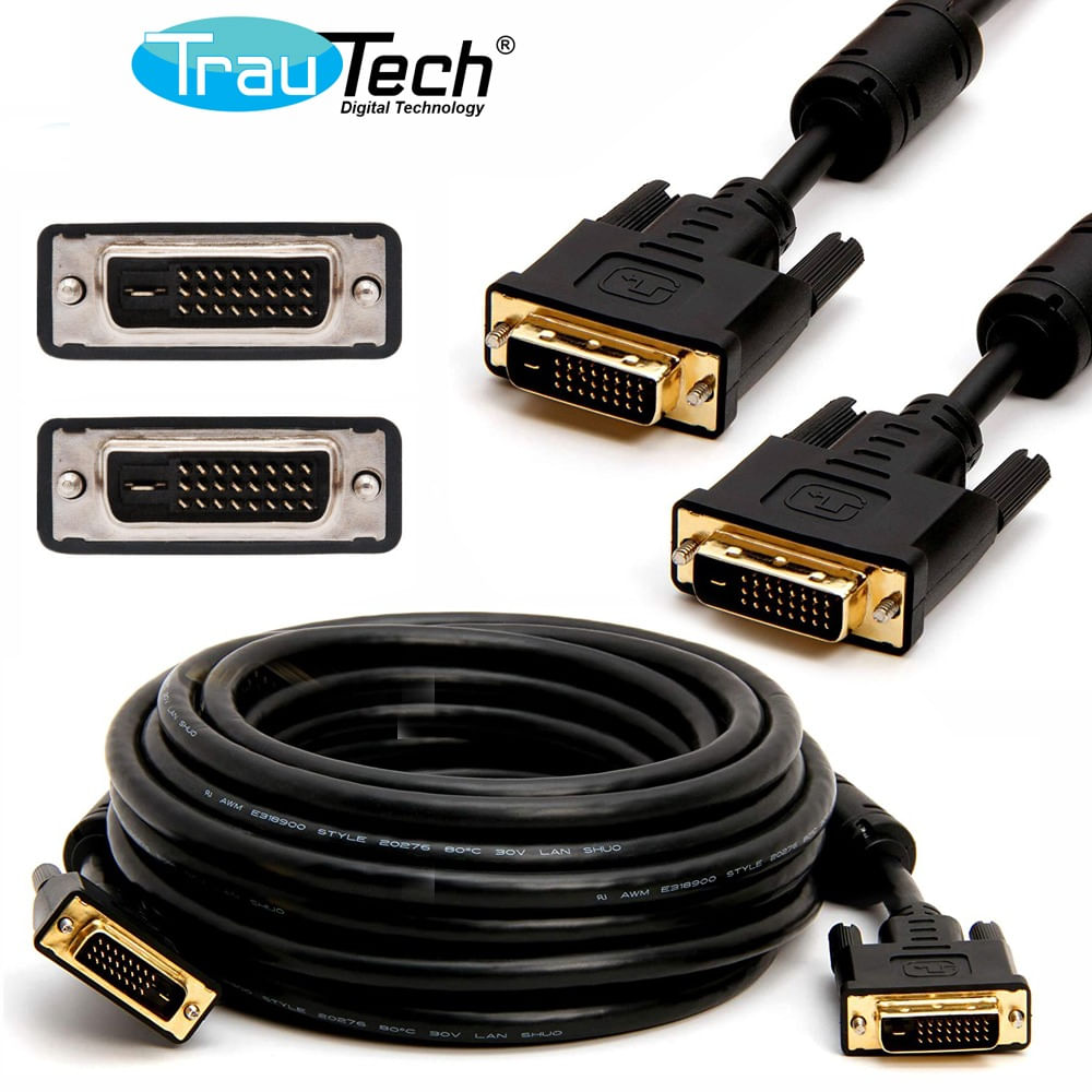 Cable Dvi a Dvi 10 Metros 24+1 Pines Monitor Trautech pvc doble filtro