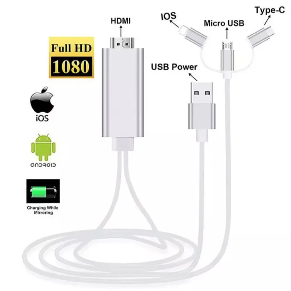 cable adaptador android tipo c y Lightning a hdmi 3 en 1 miraScreen